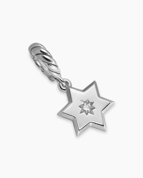 Womens Petite Star of David Amulet in Sterling Silver with Diamond, 7.7mm