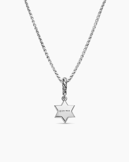 Womens Petite Star of David Amulet in Sterling Silver with Diamond, 7.7mm