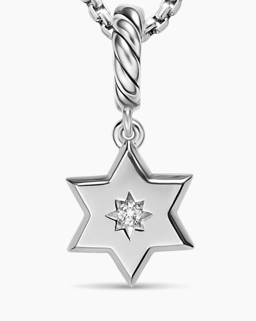 Womens Petite Star of David Amulet in Sterling Silver with Diamond, 7.7mm