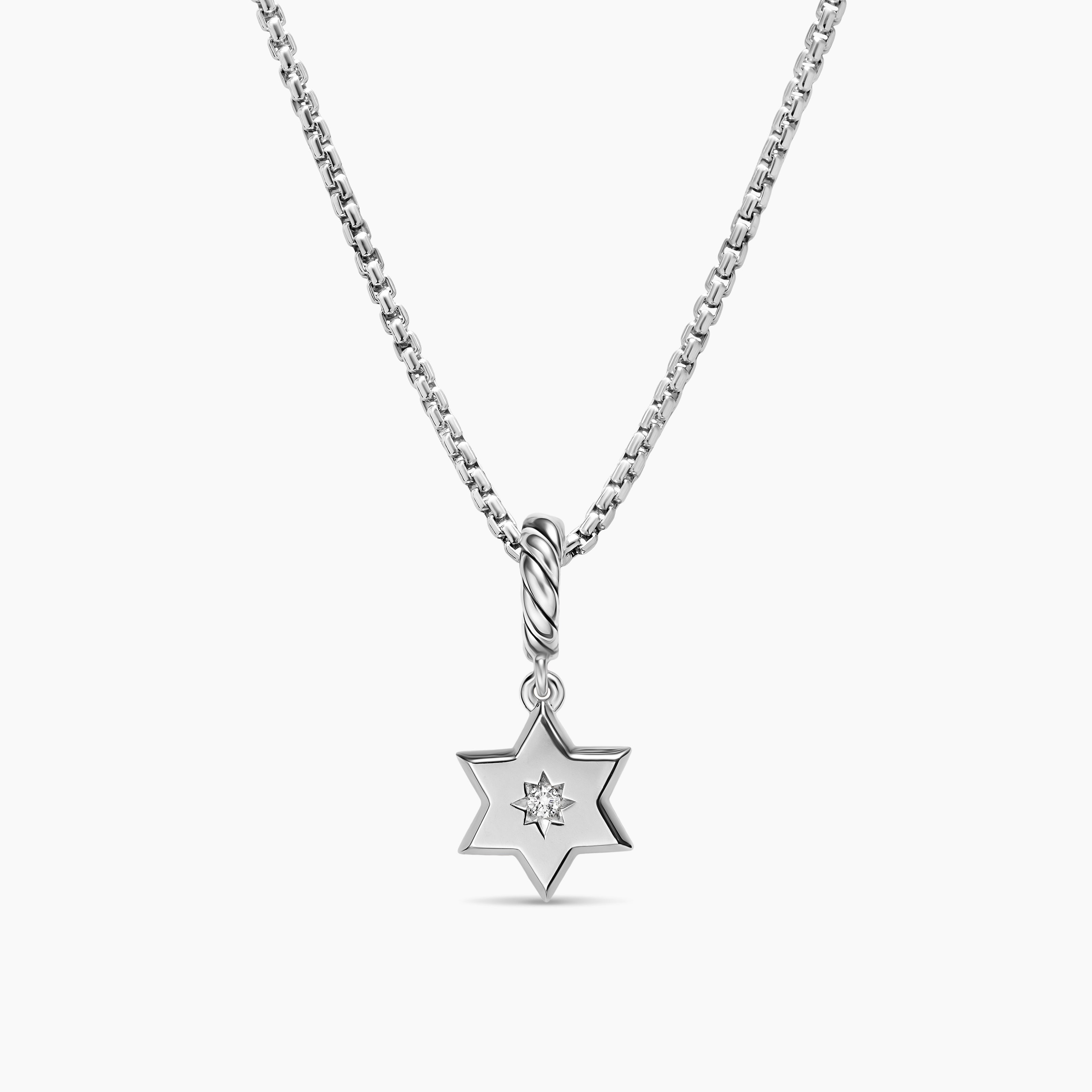 Womens Petite Star of David Amulet in Sterling Silver with Diamond, 7.7mm