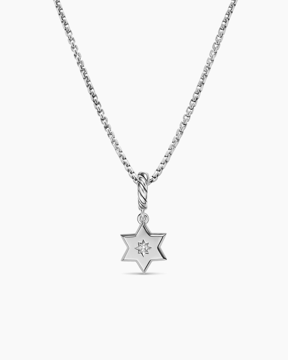 Womens Petite Star of David Amulet in Sterling Silver with Diamond, 7.7mm