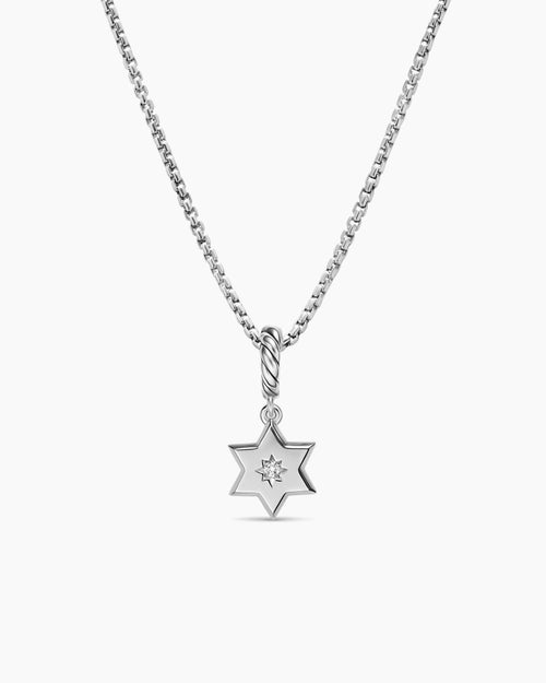 Womens Petite Star of David Amulet in Sterling Silver with Diamond, 7.7mm