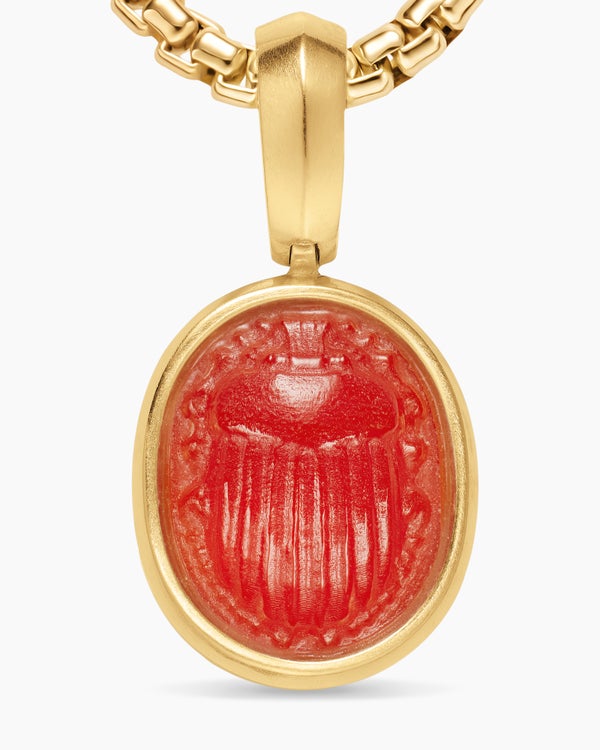 Petrvs® Petite Scarab Amulet in 18ct Yellow Gold with Carnelian, 12.1mm