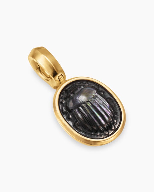 Womens Petrvs® Petite Scarab Amulet in 18K Yellow Gold with Black Mother of Pearl, 12.1mm