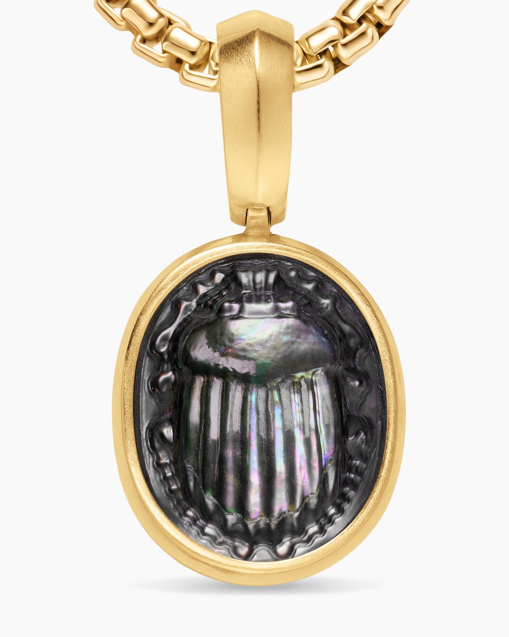 Womens Petrvs® Petite Scarab Amulet in 18ct Yellow Gold with Black Mother of Pearl, 12.1mm
