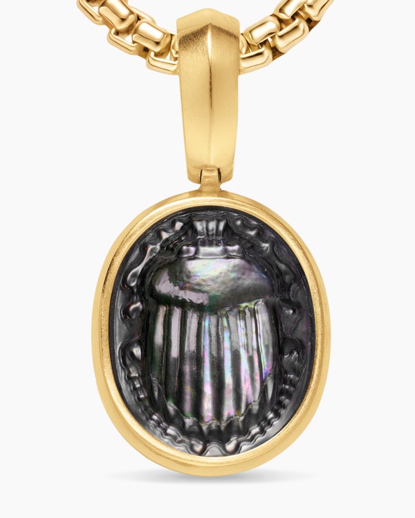 Petrvs® Petite Scarab Amulet in 18ct Yellow Gold with Black Mother of Pearl, 12.1mm