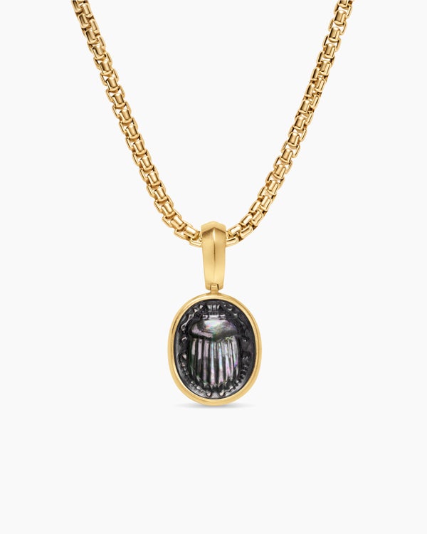 Petrvs® Petite Scarab Amulet in 18ct Yellow Gold with Black Mother of Pearl, 12.1mm
