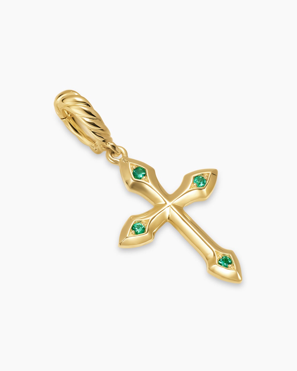 Womens Petite Gothic Cross Amulet in 18ct Yellow Gold with Emeralds, 15.2mm