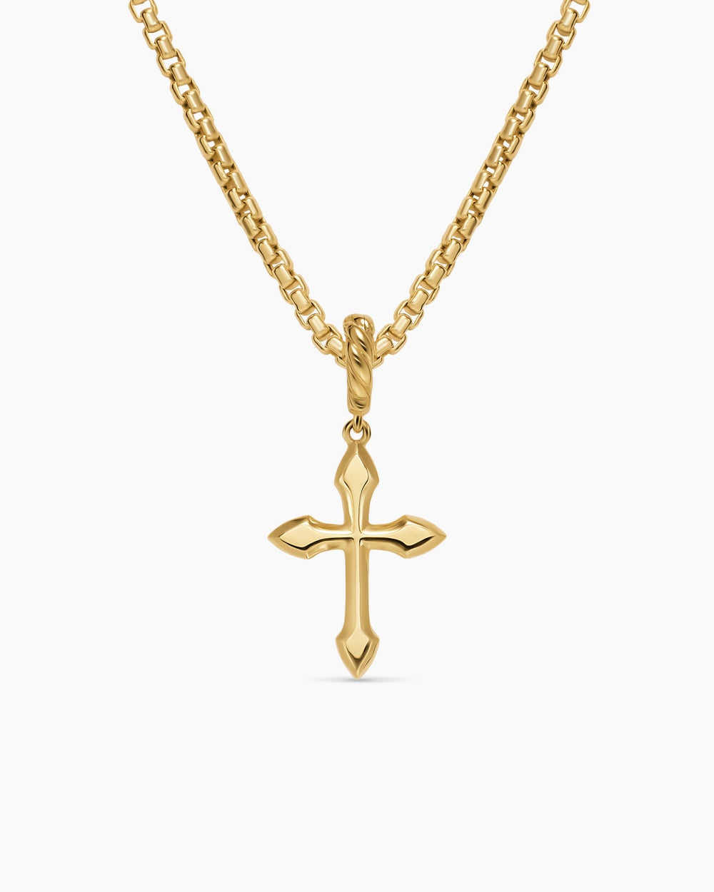 Womens Petite Gothic Cross Amulet in 18ct Yellow Gold with Rubies, 15.2mm