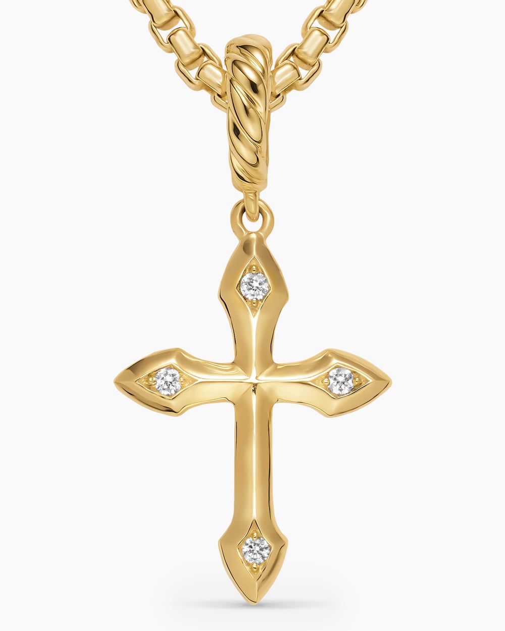 Womens Petite Gothic Cross Amulet in 18K Yellow Gold with Diamonds, 15.2mm