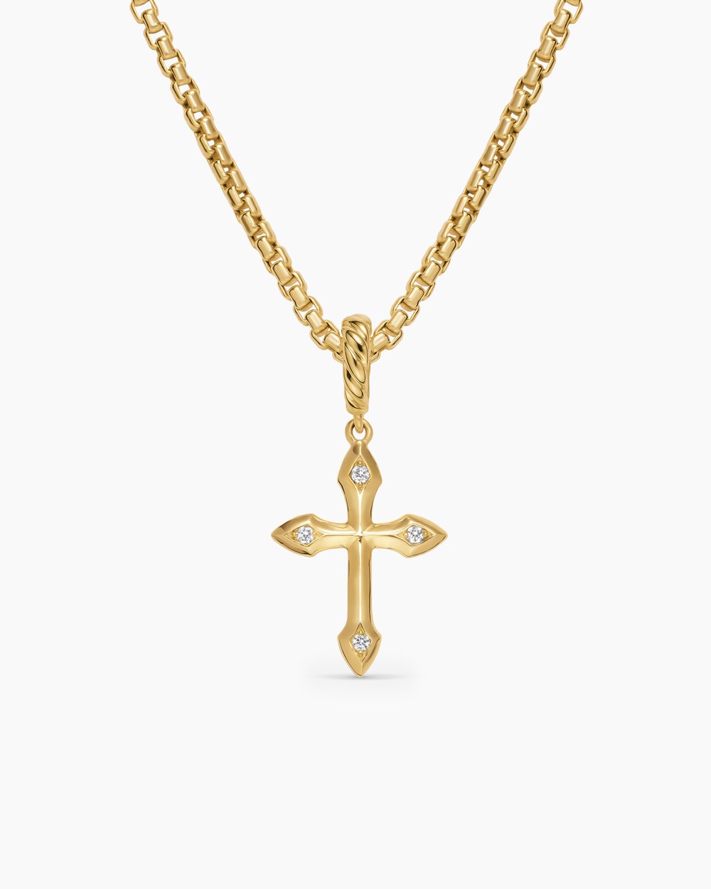 Womens Petite Gothic Cross Amulet in 18K Yellow Gold with Diamonds, 15.2mm