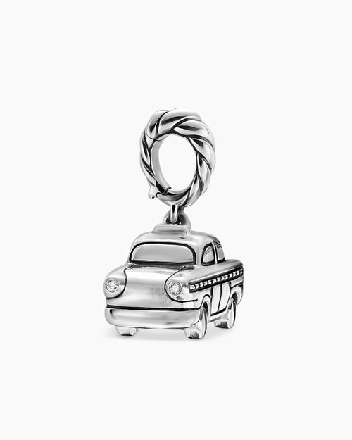 Womens Petite Taxi Amulet in Sterling Silver with Diamonds, 7.5mm