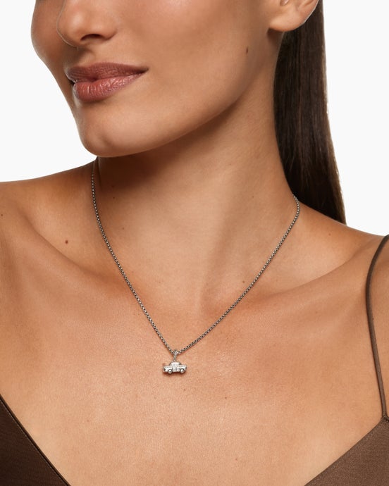 Petite Taxi Amulet in Sterling Silver with Diamonds, 7.5mm