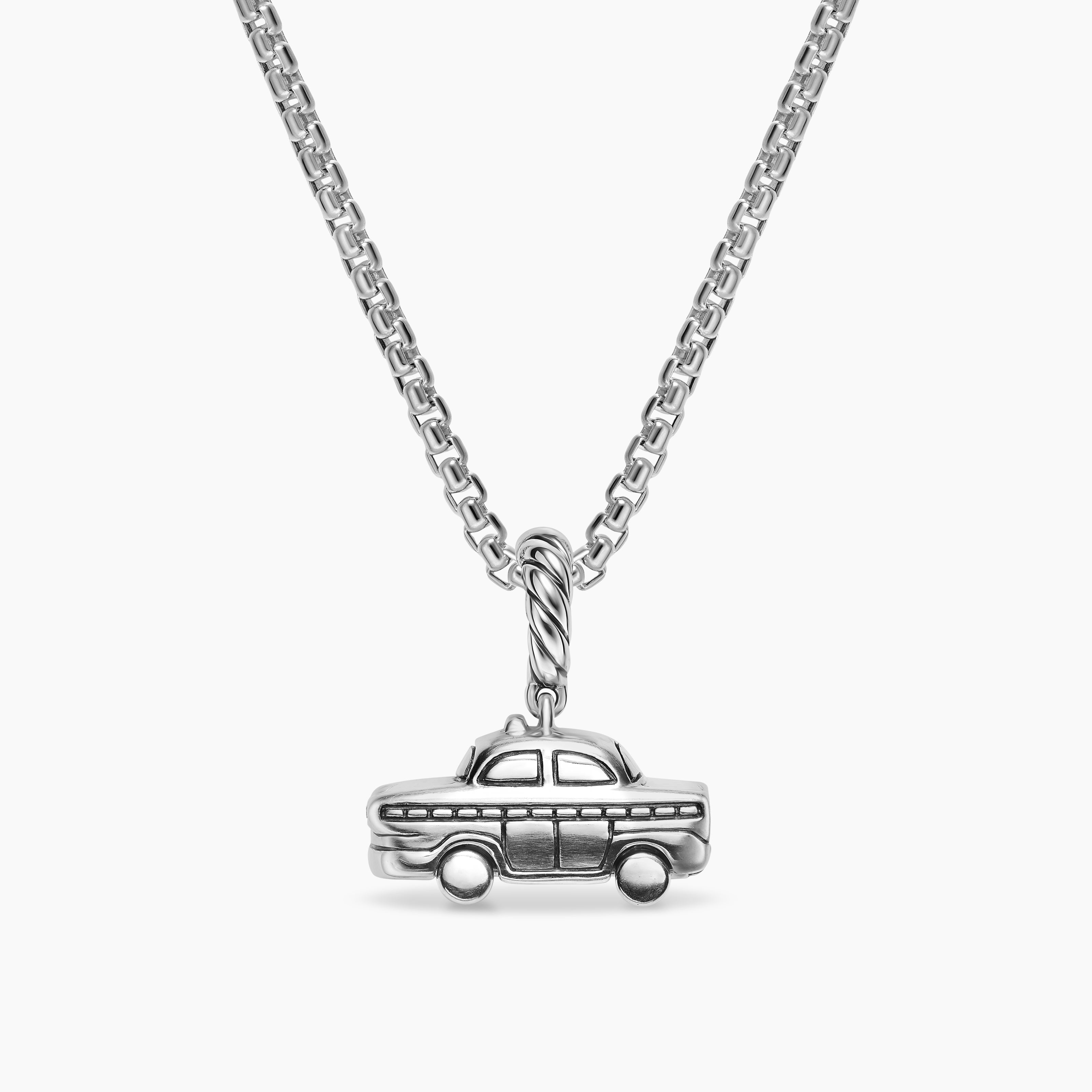 Womens Petite Taxi Amulet in Sterling Silver with Diamonds, 7.5mm