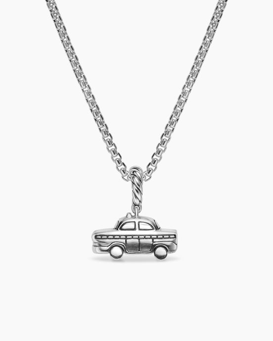Petite Taxi Amulet in Sterling Silver with Diamonds, 7.5mm