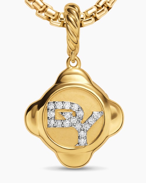 Womens Cable Collectibles® DY Logo Amulet in 18K Yellow Gold with Diamonds, 13.7mm