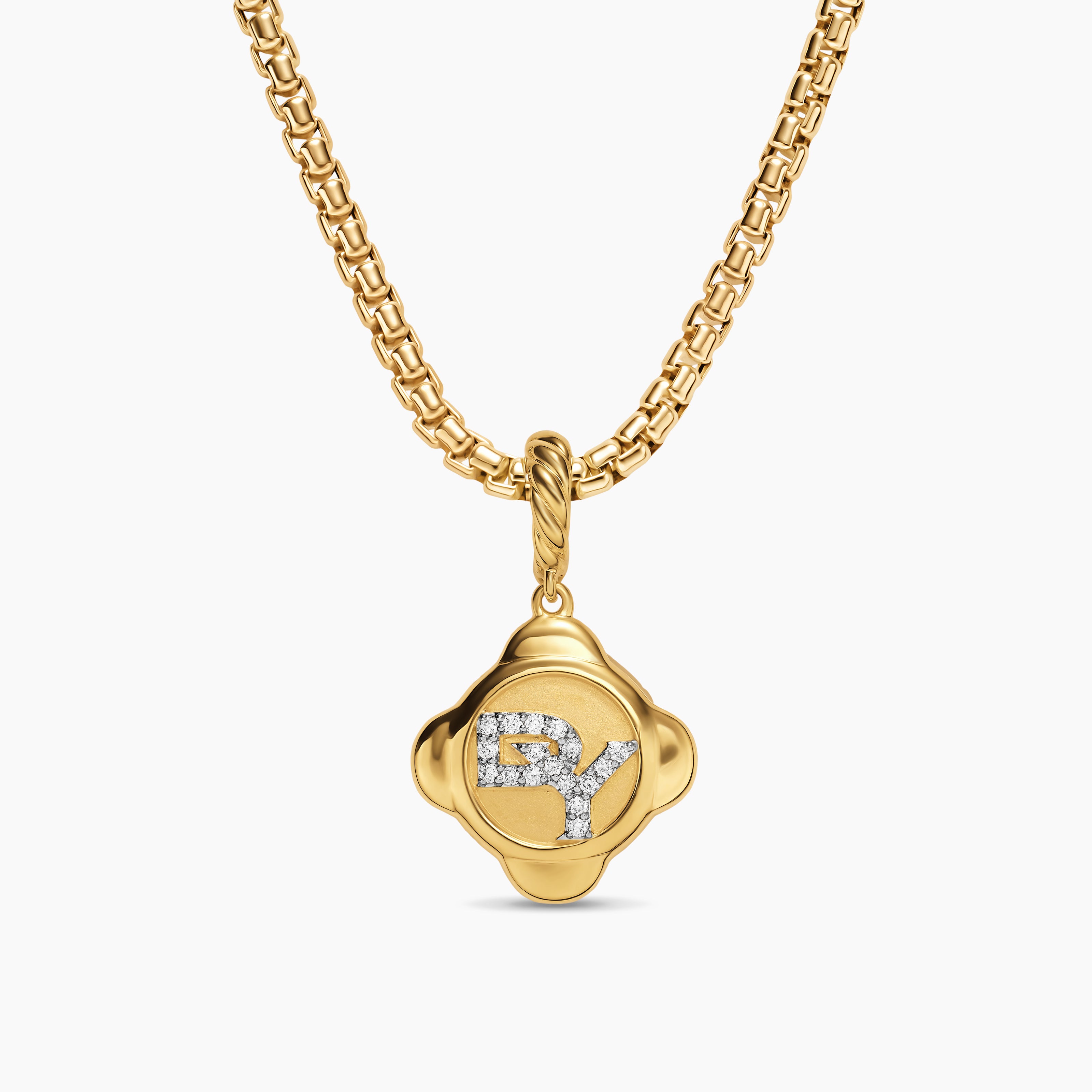 Womens Cable Collectibles&reg; DY Logo Amulet in 18K Yellow Gold with Diamonds, 13.7mm
