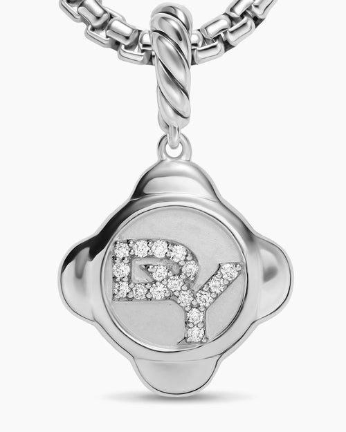 Womens Cable Collectibles® DY Logo Amulet in Sterling Silver with Diamonds, 13.7mm