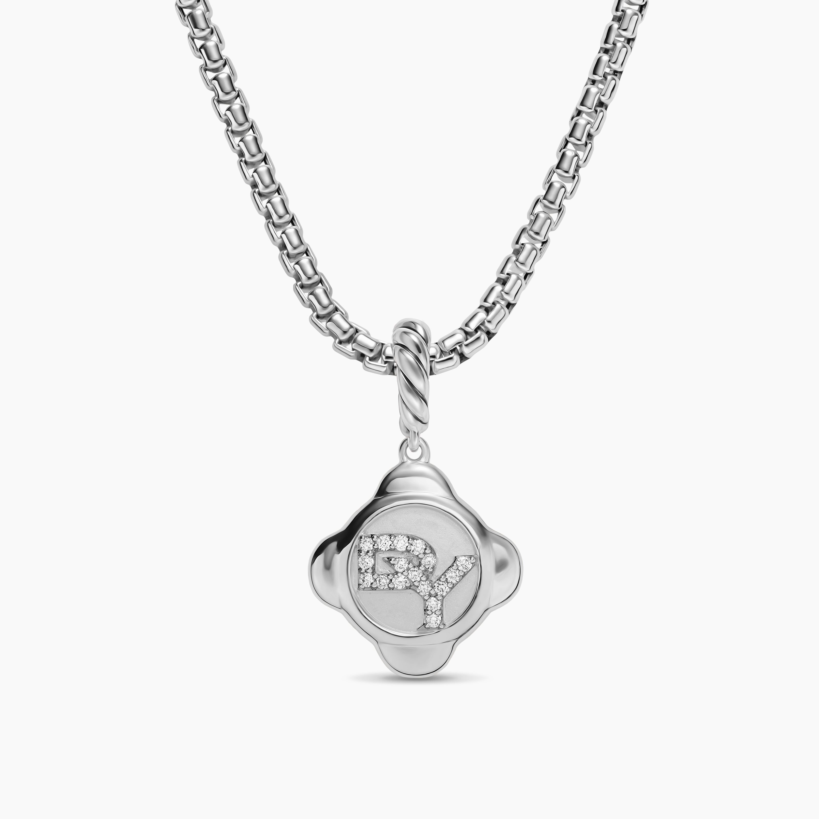 Womens Cable Collectibles&reg; DY Logo Amulet in Sterling Silver with Diamonds, 13.7mm