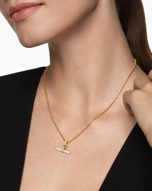 Womens DY Madison® Toggle Pendant in 18ct Yellow Gold with Diamonds, 20.2mm