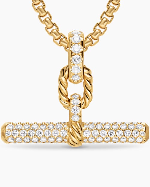 Womens DY Madison® Toggle Pendant in 18ct Yellow Gold with Diamonds, 29mm