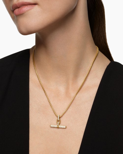 Womens DY Madison® Toggle Pendant in 18ct Yellow Gold with Diamonds, 29mm