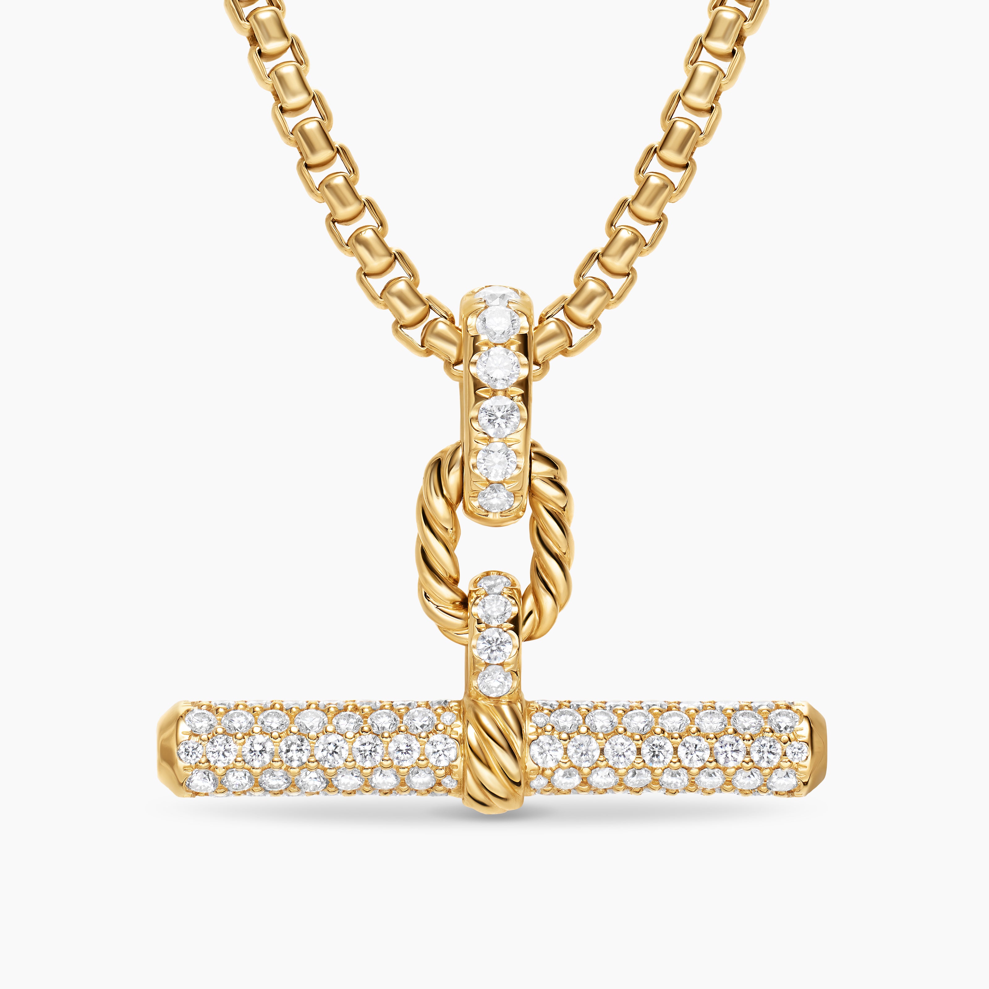 Womens DY Madison&reg; Toggle Pendant in 18K Yellow Gold with Diamonds, 29mm