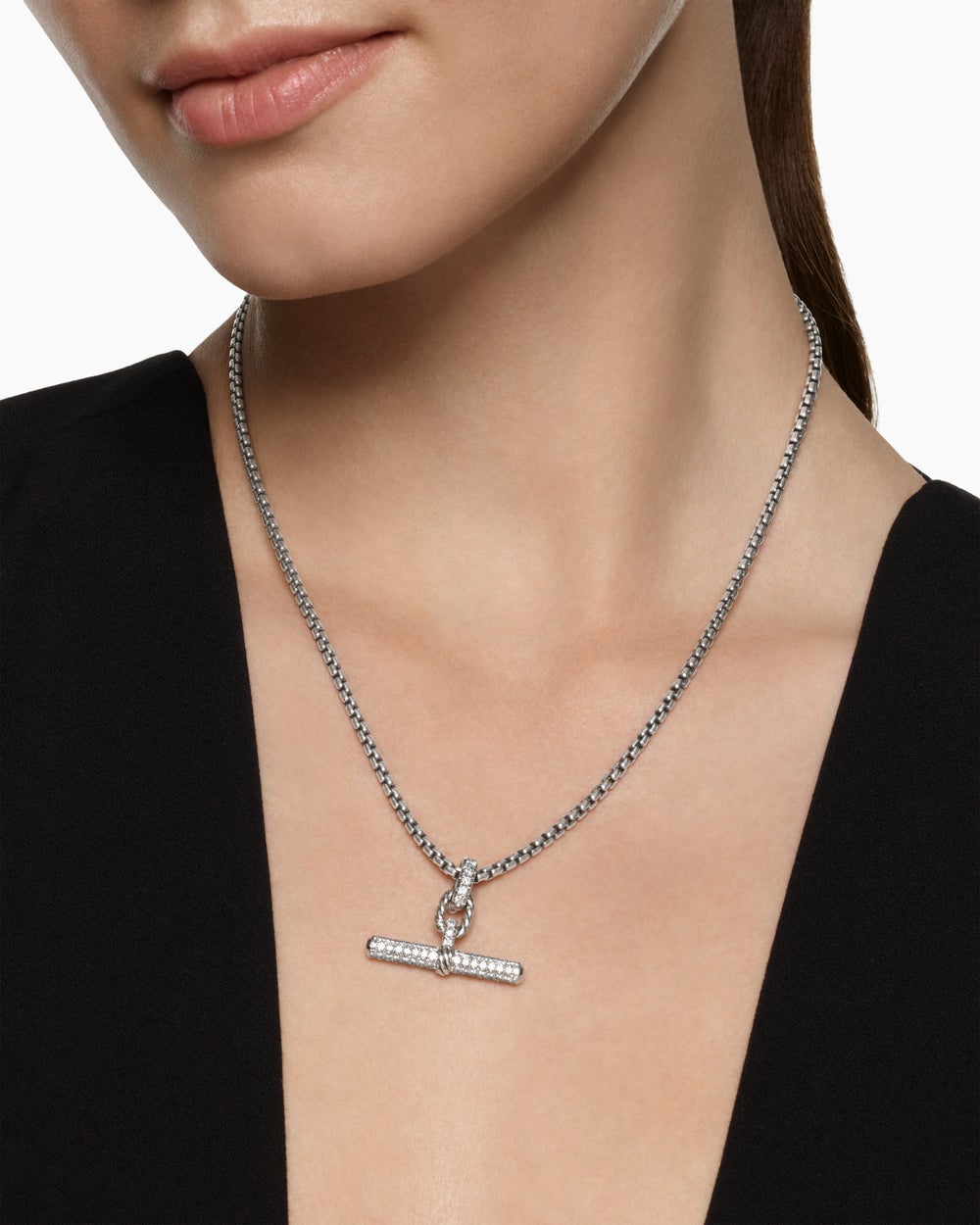 Pendentif à fermoir en T DY Madison® en argent sterling avec diamants, 29 mm femmes