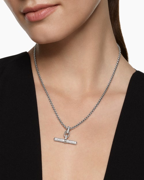 Pendentif à fermoir en T DY Madison® en argent massif et diamants, 29 mm femme