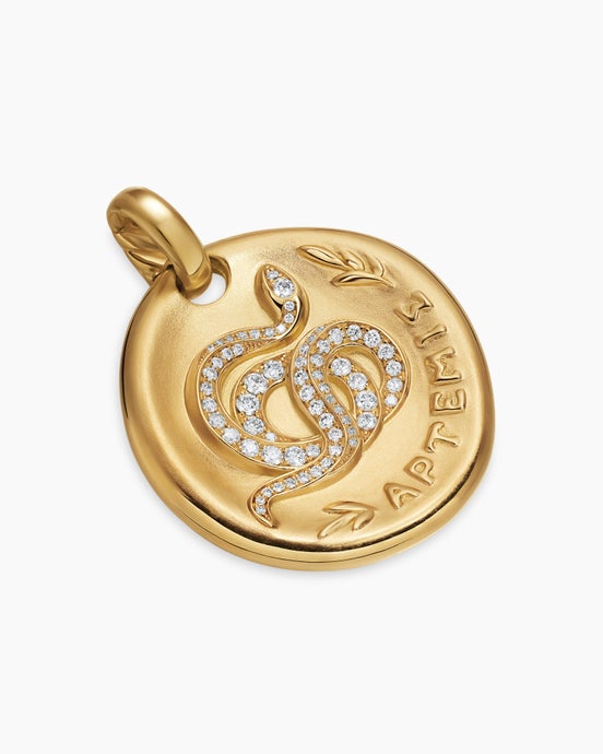 Artemis Medallion Amulet in 18K Yellow Gold with Diamonds, 28.3mm
