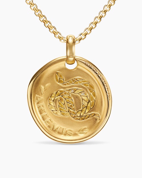 Womens Artemis Medallion Amulet in 18K Yellow Gold with Diamonds, 28.3mm