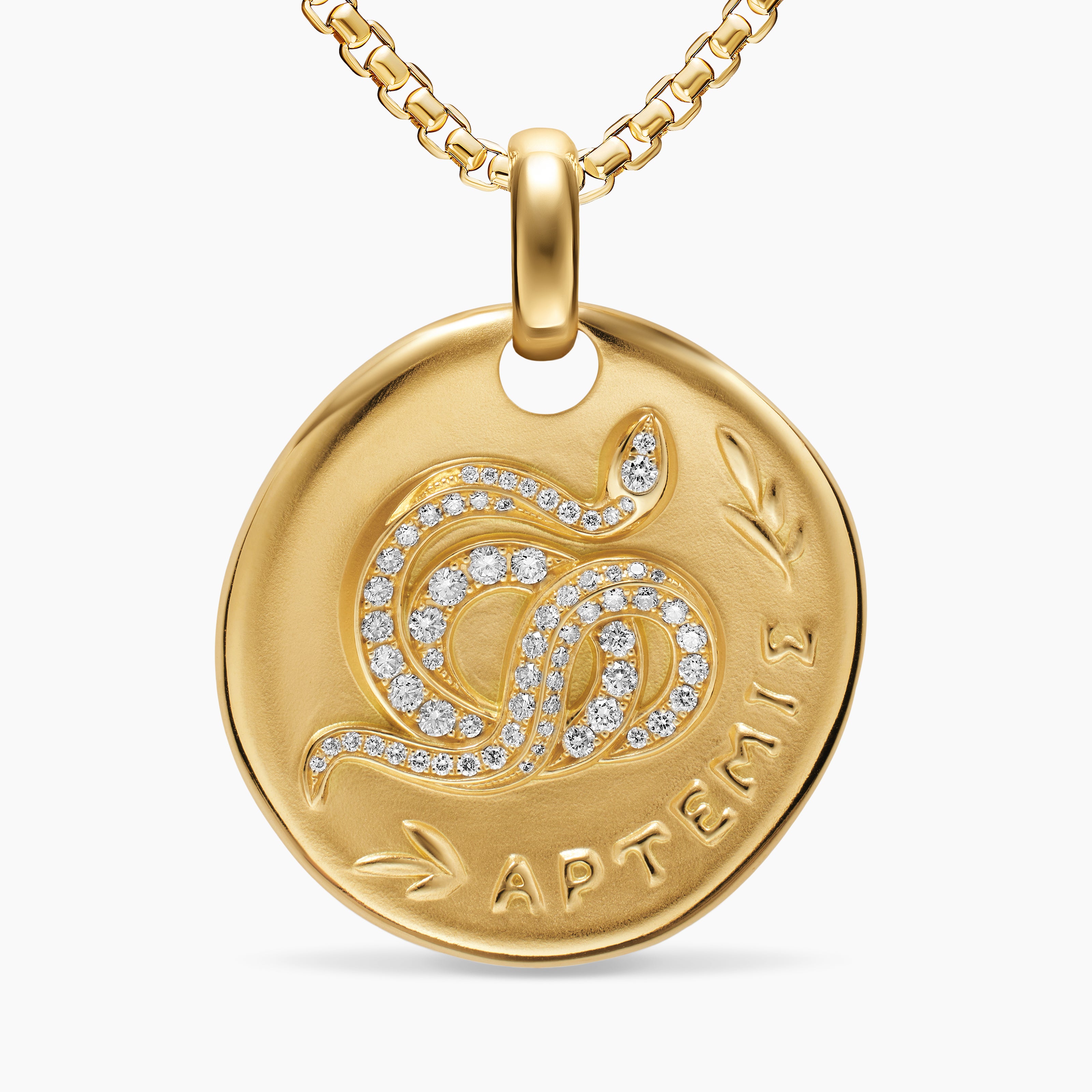 Womens Artemis Medallion Amulet in 18K Yellow Gold with Diamonds, 28.3mm