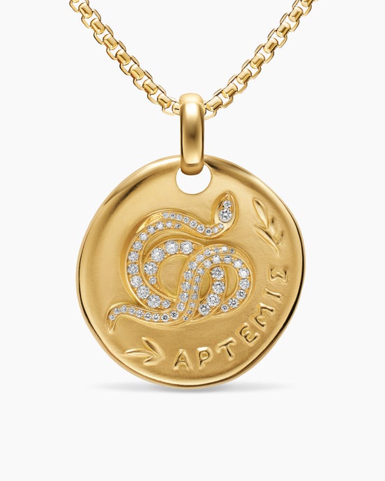 Artemis Medallion Amulet in 18K Yellow Gold with Diamonds, 28.3mm