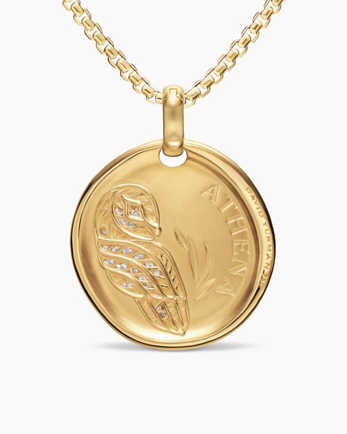 Womens Athena Medallion Amulet in 18K Yellow Gold with Diamonds, 28.3mm