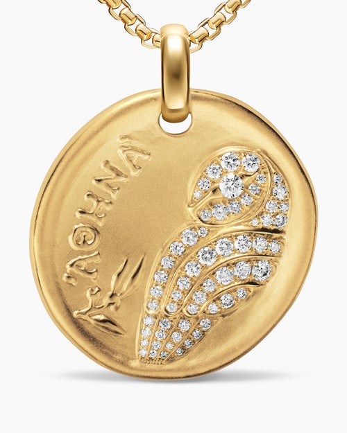 Womens Athena Medallion Amulet in 18K Yellow Gold with Diamonds, 28.3mm