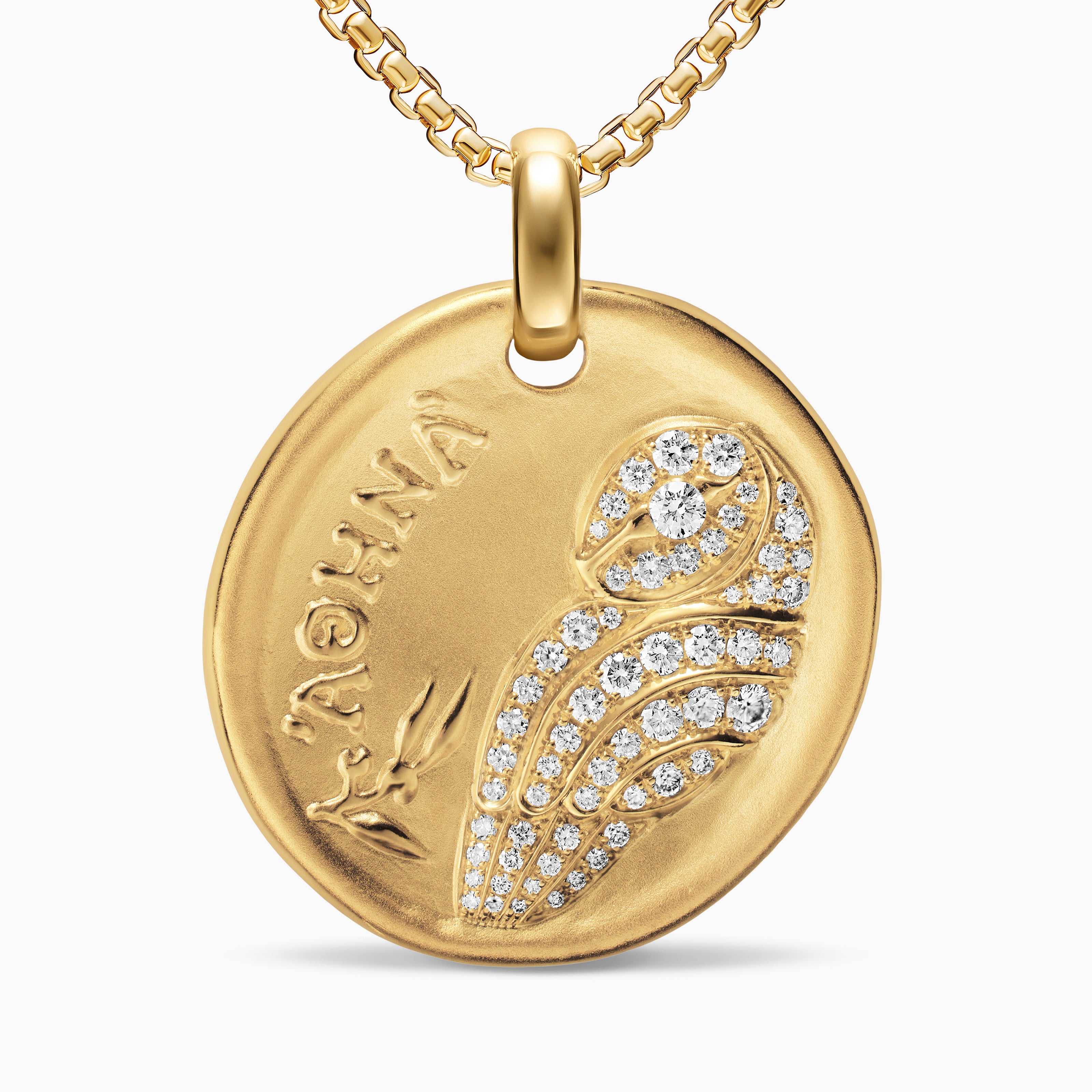 Womens Athena Medallion Amulet in 18K Yellow Gold with Diamonds, 28.3mm