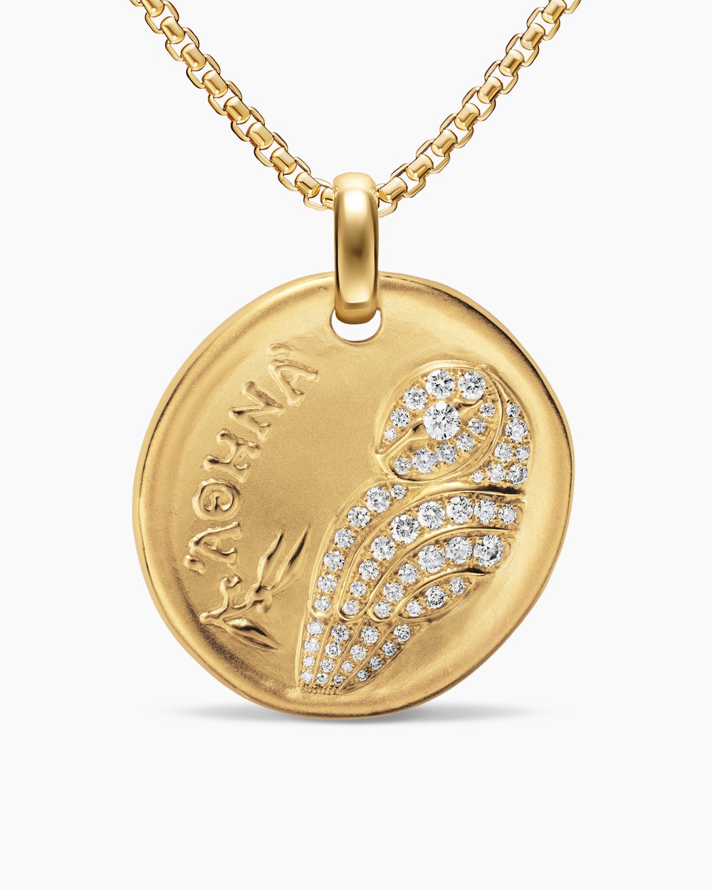 Amulette médaillon Athéna en or jaune 18 carats et diamants, 28,3 mm femmes