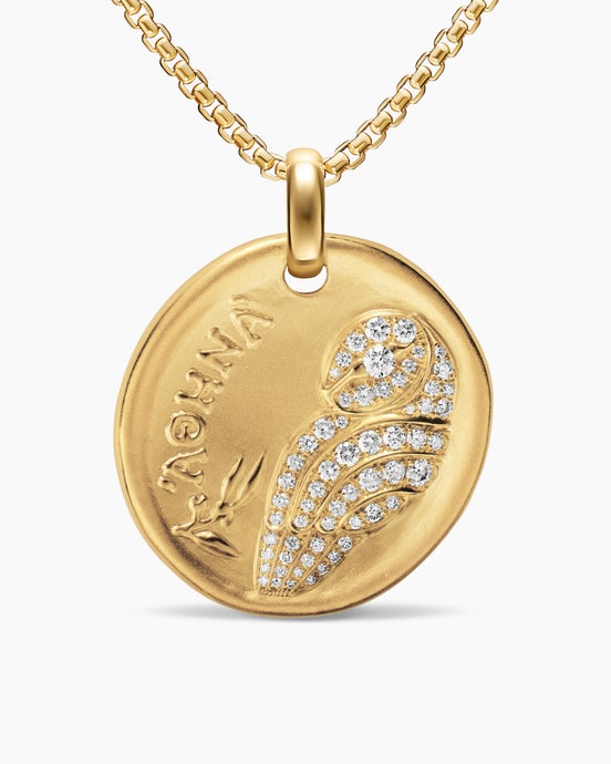 Athena Medallion Amulet in 18K Yellow Gold with Diamonds, 28.3mm