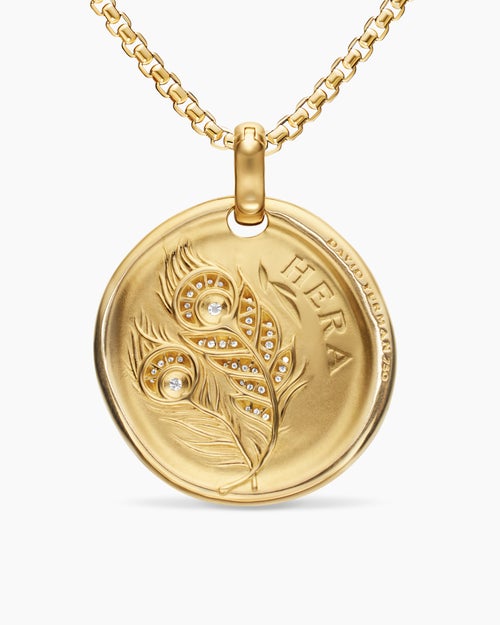 Womens Hera Medallion Amulet in 18K Yellow Gold with Diamonds, 28.3mm