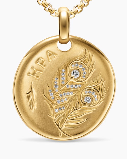 Womens Hera Medallion Amulet in 18K Yellow Gold with Diamonds, 28.3mm