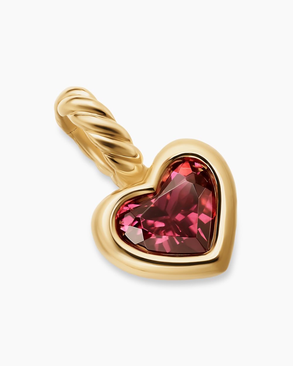 Womens Mini Heart Amulet in 18K Yellow Gold with Rhodolite Garnet, 7.2mm