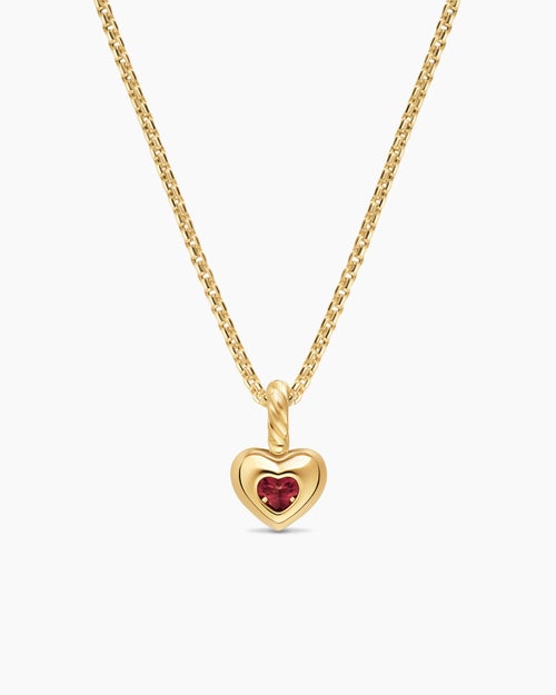 Womens Mini Heart Amulet in 18K Yellow Gold with Rhodolite Garnet, 7.2mm