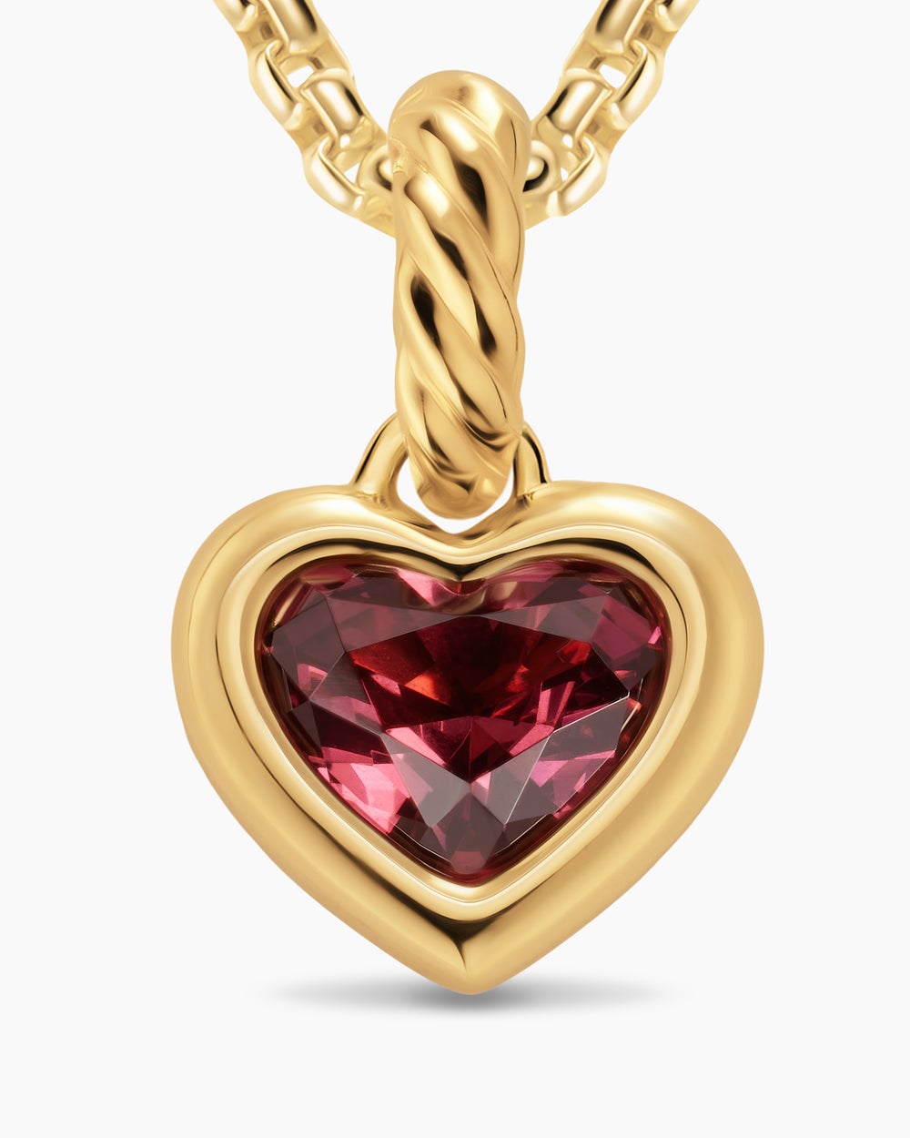 Womens Mini Heart Amulet in 18K Yellow Gold with Rhodolite Garnet, 7.2mm