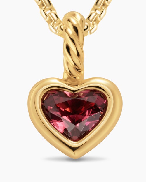 Womens Mini Heart Amulet in 18K Yellow Gold with Rhodolite Garnet, 7.2mm