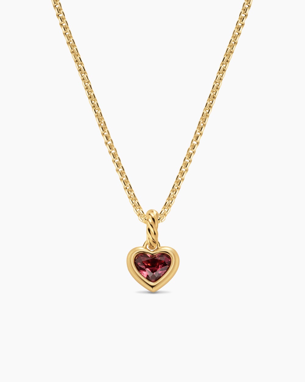 Womens Mini Heart Amulet in 18K Yellow Gold with Rhodolite Garnet, 7.2mm