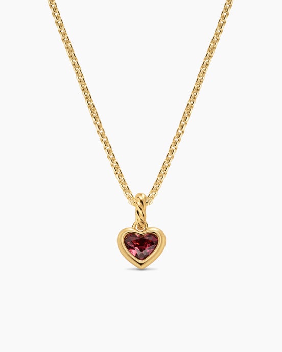 Mini Heart Amulet in 18K Yellow Gold with Rhodolite Garnet, 7.2mm