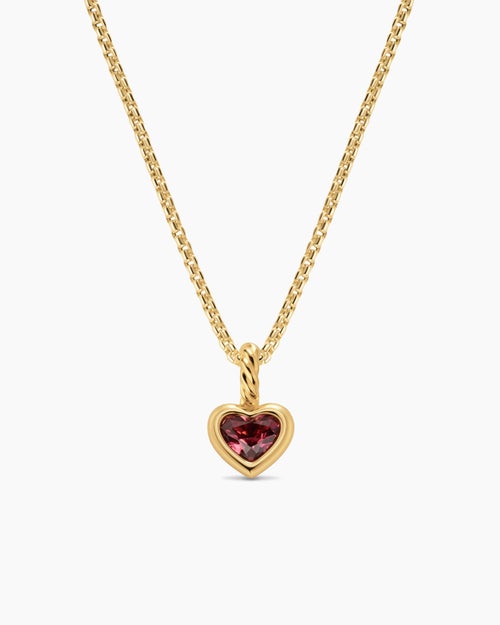 Womens Mini Heart Amulet in 18K Yellow Gold with Rhodolite Garnet, 7.2mm