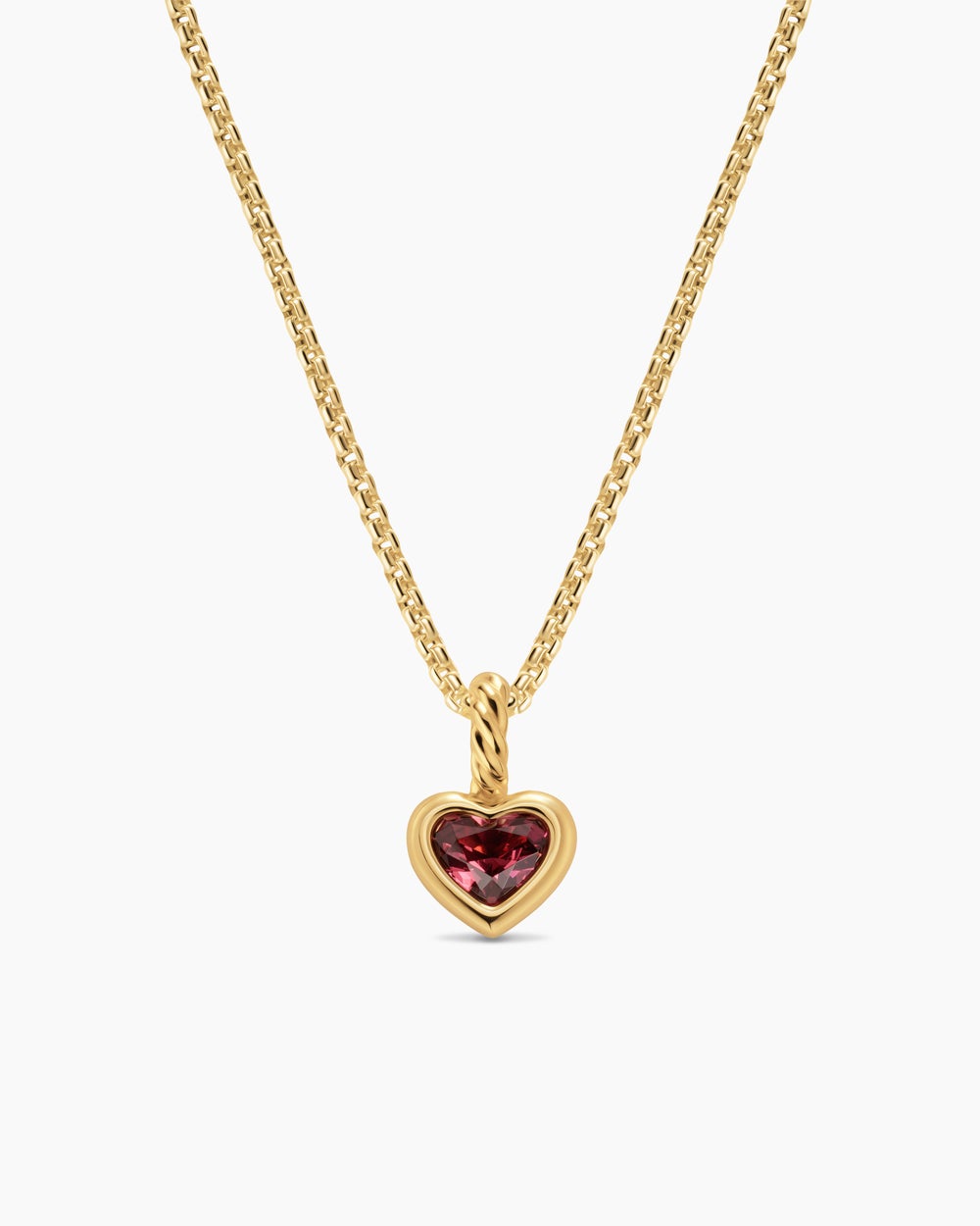 Womens Mini Heart Amulet in 18K Yellow Gold with Rhodolite Garnet, 7.2mm