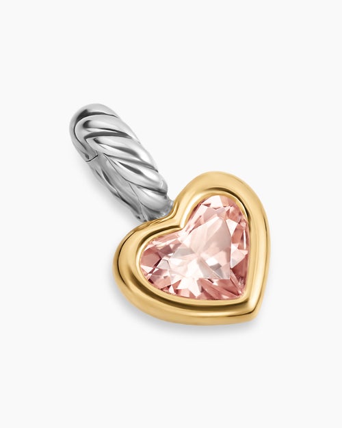 Womens Mini Heart Amulet in Sterling Silver with 14K Yellow Gold and Morganite, 7.2mm