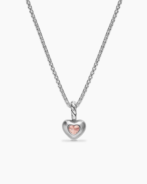 Womens Mini Heart Amulet in Sterling Silver with 14K Yellow Gold and Morganite, 7.2mm